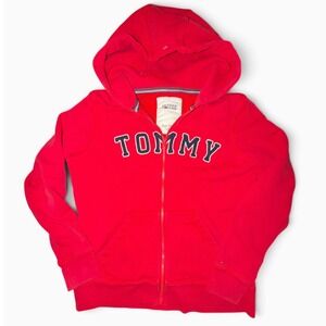 Tommy Hilfiger Denim Kids Red Full Zip Logo Hoodie Fleece Lined Size M